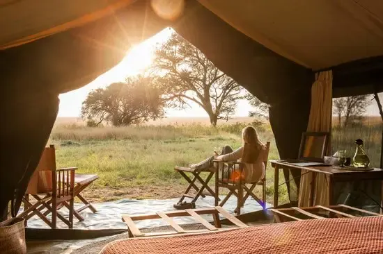 Serengeti camping safari with tents under African skies