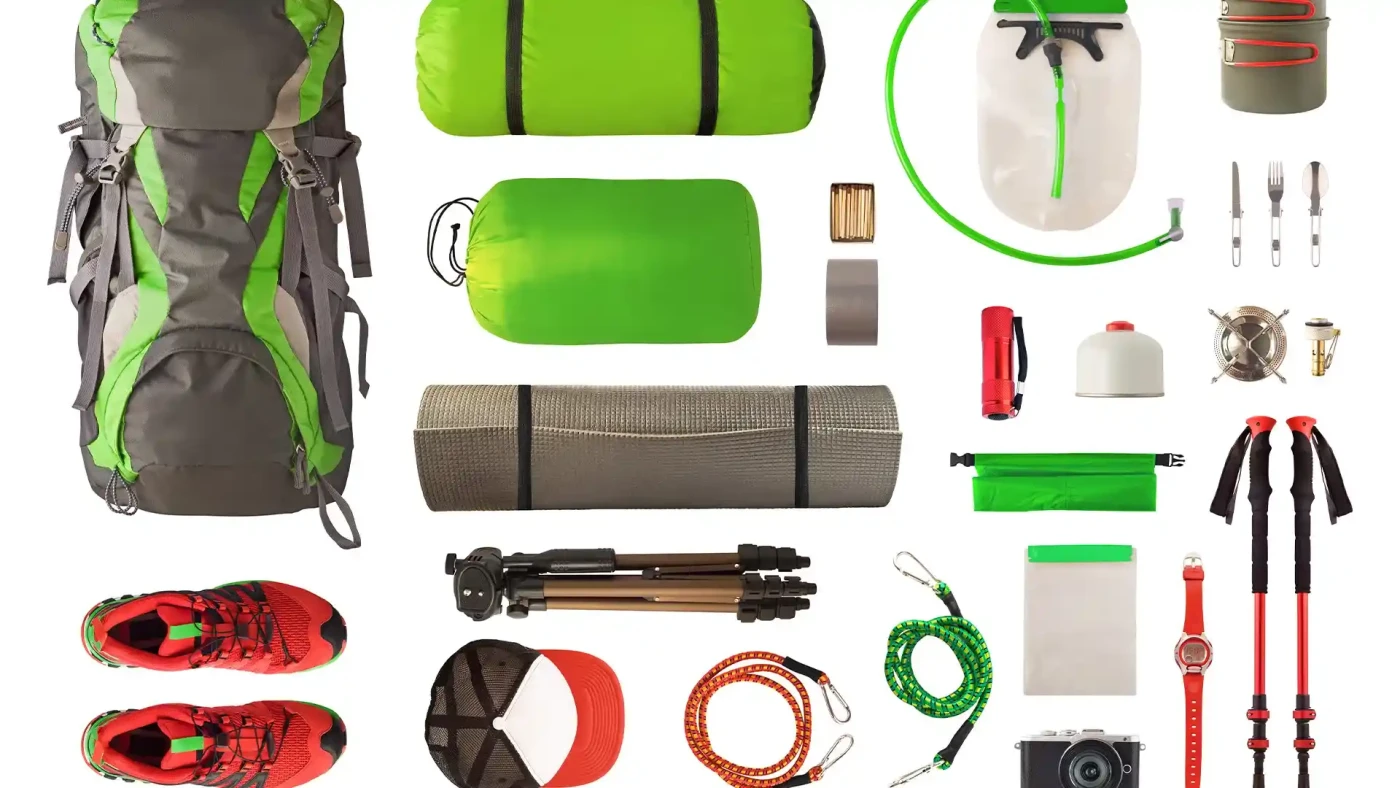 Trekking gear and backpack for Mount Kilimanjaro climb