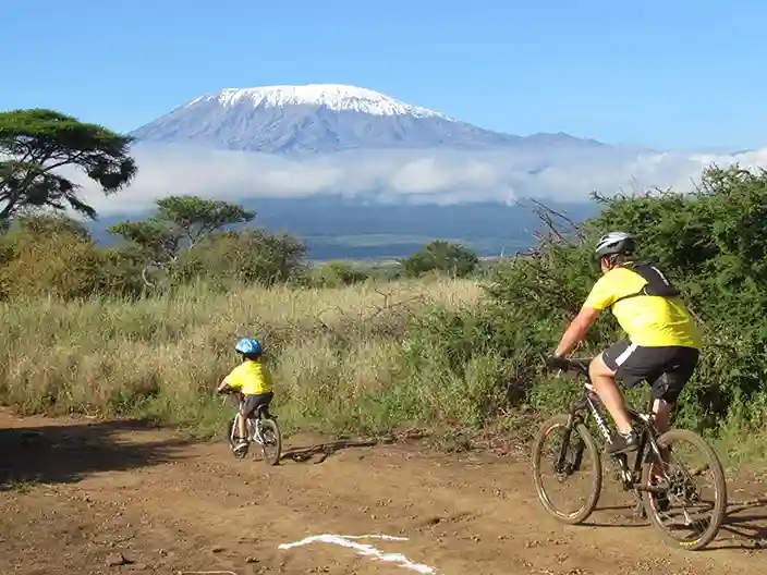 Riding a Bicycle inside Kilimanjaro National Park