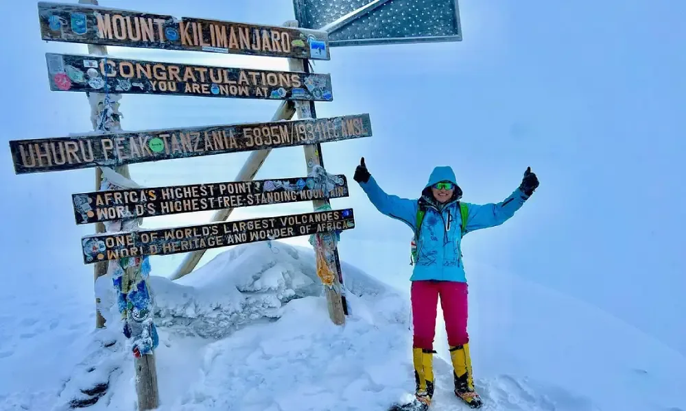 Climbers reaching Uhuru Peak while climbing Kilimanjaro, Tanzania